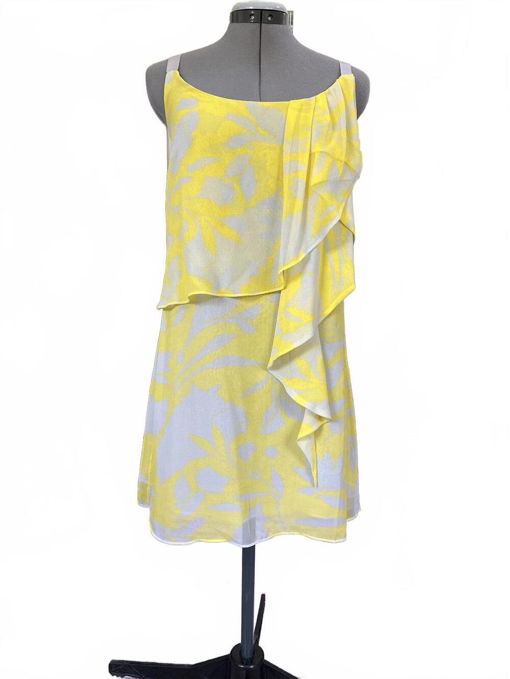 Vintage Floral Ruffle Sun Dress by Love21 in Bright Yellow Size Small